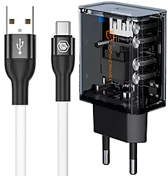 Сетевое зарядное устройство Powermax Transparent Silicat 18W + USB-C cable Black