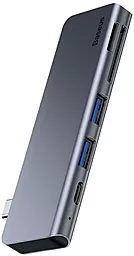 Мультипортовый USB Type-C хаб Baseus USB-C Harmonica Five-in-one Multiport Adapter Grey (CAHUB-K0G)