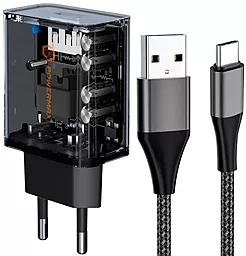 Сетевое зарядное устройство с быстрой зарядкой Powermax Transparent Basic 18W + USB-C cable Black