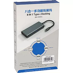 Мультипортовый USB Type-C хаб (концентратор) PowerPlant 8-in-1 2xUSB 3.0 1xUSB 2.0 1xType-C (PD) 1xHDMI 1xSD/TF 1xRJ45 (CA913497) - миниатюра 3