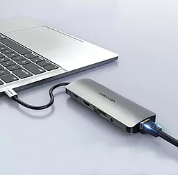 Мультипортовый USB Type-C хаб Vention Aluminum 9 in 1 USB 3.1 USB-C -> HDMI/USB3.0х3/Type-C/RJ45/TF/SD/3.5 audio (CGNHA) - миниатюра 4