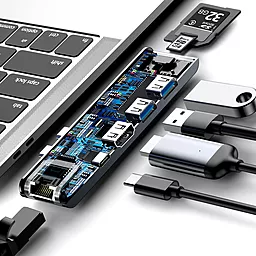 Мультипортовый USB Type-C хаб Baseus Smart Pro 7-in-1 Thunderbolt 3 USB-C, 2USB-C 3.0, HDMI, SD Gray (CAHUB-L0G) - миниатюра 5