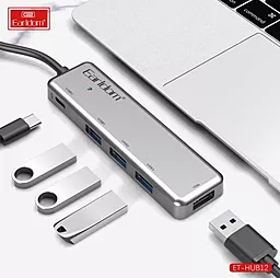 USB Type-C + USB-A хаб Earldom ET-HUB12 6-in-1 USB-A 3.0 to USB-C+4xUSB-A 3.0 Silver - миниатюра 3