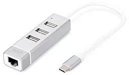 Концентратор USB з вбудованним мережевим роз'ємом Digitus USB Type-C, 3xUSB+Fast Ethernet Silver (DA-70253)