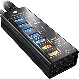Мультипортовий Type-C хаб AIRON SmartDelux 7-Port Aluminium USB Hub - 4 Ports USB 3.0 + 3 SMART CHARGING Ports Black (86000150125)