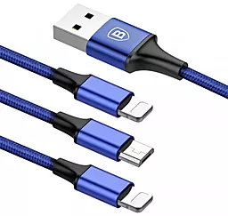 Кабель USB Baseus Rapid Series 3A 1.2M 3-in-1 USB to micro/Lightning/Type-C cable Black (CAMLL-SU13) - миниатюра 2