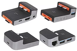 USB Type-C хаб Baseus Armor Age Multifunctional Adapter USB-C -> 2xUSB 3.0, 3xUSB Type-C, 1xRJ45, 1xUSB 2.0, 1xHDMI, 1xAUX3.5 Silver (CAHUB-AJ0G) - мініатюра 4