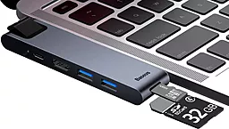 Мультипортовый USB Type-C хаб Baseus Smart Pro 7-in-1 Thunderbolt 3 USB-C, 2USB-C 3.0, HDMI, SD Gray (CAHUB-L0G) - миниатюра 3
