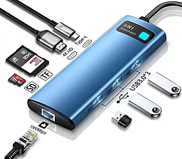 Мультипортовый USB Type-C хаб (концентратор) Baseus Metal Gleam Series 8-in-1 Type-C Blue (WKWG000103) - миниатюра 3