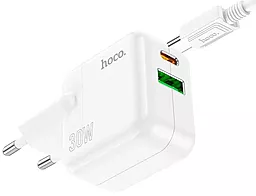 Сетевое зарядное устройство с быстрой зарядкой Hoco C111A 30W PD/QC3.0 Lucky USB-A-C + USB-C cable White - миниатюра 3