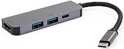 Мультипортовий Type-C хаб Vinga USB-C -> 4K HDMI+2xUSB 3.0+Type-C Gray (VCPATC2PDU3HIGR)