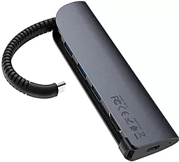 Мультипортовый USB Type-C хаб Hoco HB13 USB-C EasyLink 3USB 3.0 HDMI USB-C (PD) OTG Black - миниатюра 3