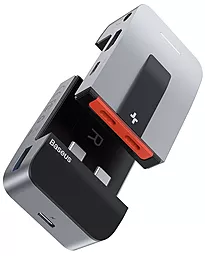 USB Type-C хаб Baseus Armor Age Multifunctional Adapter USB-C -> 2xUSB 3.0, 3xUSB Type-C, 1xRJ45, 1xUSB 2.0, 1xHDMI, 1xAUX3.5 Silver (CAHUB-AJ0G) - мініатюра 2