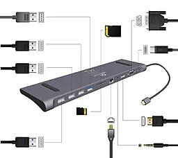 Мультипортовый USB Type-C хаб Cablexpert 11-in-1 hub gray (A-CM-COMBO11-01) - миниатюра 2