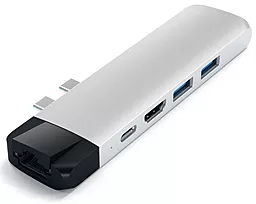 Мультипортовый USB Type-C хаб Satechi USB-C -> HDMI/USB 3.02/USB Type-C/ Ethernet/Card Reader Silver (ST-TCPHES)