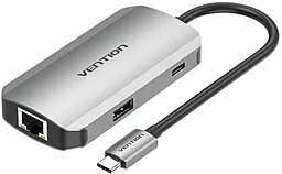 Мультипортовый USB Type-C хаб (концентратор) Vention 5-in-1 USB 3.0x3/RJ45 Gigabit/PD 100W (TNFHB)