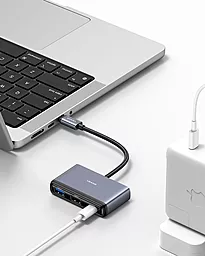 USB Type-C хаб Usams US-SJ627 4-in-1 Multifunctional USB-C + 2xUSB 3.0 + USB 2.0 HUB Grey - миниатюра 2