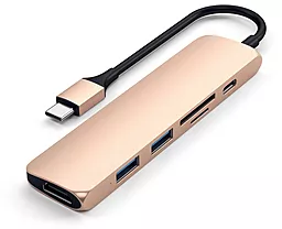 Мультипортовый USB-A хаб Satechi USB-C -> USB 3.0x2/HDMI/USB-C/Card Reader Gold (ST-SCMA2G)