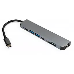 Мультипортовый USB Type-C хаб Vinga USB-C -> HDMI + 2xUSB 3.0+ SD + TF+ 2xPD (VCPHTC7AL) - миниатюра 2