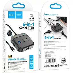 Мультипортовый USB Type-C хаб Hoco HB37 Easy link 6-in-1 Hub black - миниатюра 6