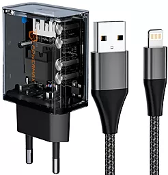 Мережевий зарядний пристрій з швидкою зарядкою Powermax Transparent Basic 18W + Lightning cable Black