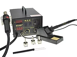 Паяльная станция компрессорная, двухканальная, термовоздушная WEP 852D+ (Фен, паяльник, 700Вт)