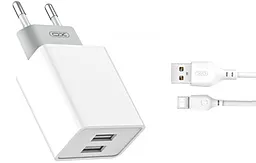 Сетевое зарядное устройство XO L65 Double USB 2.4A + USB Type-C Cable White - миниатюра 2