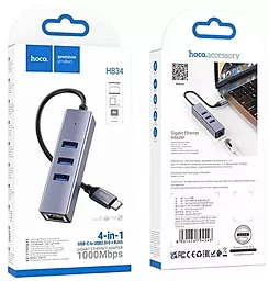 Мультипортовый USB Type-C хаб Hoco HB34 Easy 4-in-1 Hub gray - миниатюра 8