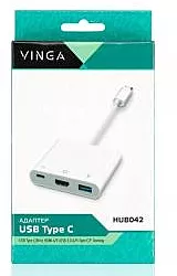 Мультипортовый USB Type-C хаб Vinga USB-C -> 1xUSB Type C, 1xHDMI, USB 3.0 White (HUB042) - миниатюра 3