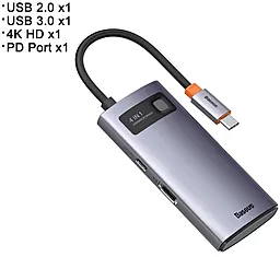 Мультипортовый USB Type-C хаб Baseus Metal Gleam Series Multifunctional Docking Station Grey (CAHUB-CY0G) - миниатюра 3