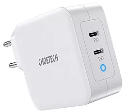 Сетевое зарядное устройство Choetech 100w GaN PD/QC4.0 2xUSB-C ports fast charger white (PD6008)