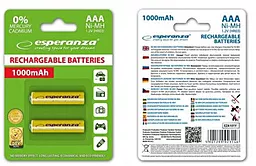 Акумулятор Esperanza AAA Ni-MH 1000mAh (EZA101Y) 2шт Yellow 1.2 V - мініатюра 2