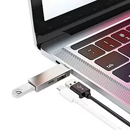 Мультипортовий USB Type-C концентратор (хаб) WIWU T02 Pro USB 2.0 + USB 3.0 + USB-C Silver - мініатюра 5