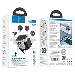 Универсальный Travel-адаптер Hoco AC5 Level with Plug Converter Black - миниатюра 5