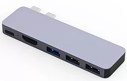 Мультипортовий Type-C хаб Qitech Aluminum Mini Dual USB-C + USB-A + HDMI Space Gray