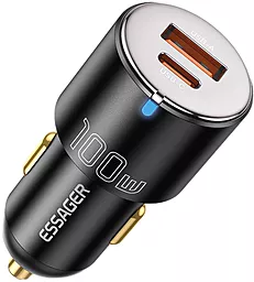 Автомобильное зарядное устройство Essager 100w PD USB-C/USB-A ports car charger black (ECCAC-QTZ01)