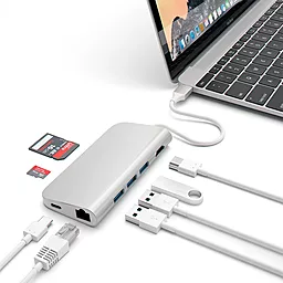 Мультипортовый USB-A хаб Satechi 4К USB-C -> HDMI/USB 3.0/Type-C/Ethernet/Card Reader Silver (ST-TCMAS) - миниатюра 3