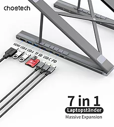 Мультипортовый USB Type-C хаб Choetech 7-in-1 подставка для ноутбука grey (HUB-M48-GY) - миниатюра 9