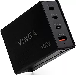 Сетевое зарядное устройство Vinga 100w GaN PD/QC 3xUSB-C/USB-A ports wired charger black (VCPCH100CB) - миниатюра 2