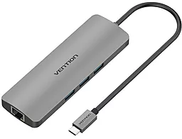 Мультипортовий Type-C хаб Vention Aluminum 9 in 1 USB 3.1 USB-C -> HDMI/USB3.0х3/Type-C/RJ45/TF/SD/3.5 audio (CGNHA)