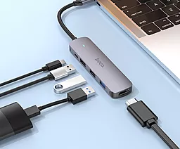 Мультипортовый USB Type-C хаб Hoco HB27 5-Iin-1 Hub gray - миниатюра 7