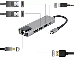 USB Type-C хаб Cablexpert 5-in-1 hub gray (A-CM-COMBO5-04) - миниатюра 2