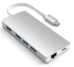 Мультипортовый USB Type-C хаб Satechi 4К USB-C -> HDMI/USB 3.0/Type-C/Ethernet/Card Reader Silver (ST-TCMA2S)