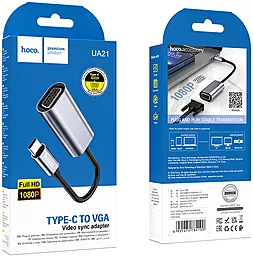 Видео конвертер Hoco UA21 Origin USB Type-C - VGA M/F 1080K 30Гц Converter Metal Gray - миниатюра 9