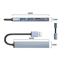 USB хаб Orico USB3.0 2xUSB2.0 Cardreader TF Gray (AH-A12F-GY-BP) - миниатюра 2