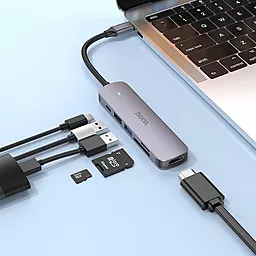 Мультипортовый USB Type-C хаб Hoco Hoco HB28 Type-C 6-in-1 Hub gray - миниатюра 6