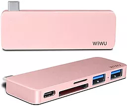 Мультипортовий Type-C хаб WIWU USB-C Type Dock T6 USB-C/SD/2xUSB3.0 Rose Gold