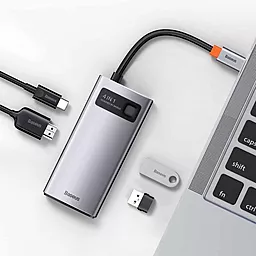 Мультипортовый USB Type-C хаб Baseus Metal Gleam Series 5-in-1 gray (WKWG070113) - миниатюра 8