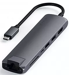 Мультипортовий Type-C хаб Satechi Aluminum USB-C Slim Multi-Port with Ethernet Adapter Space Gray (ST-UCSMA3M)