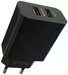 Мережевий зарядний пристрій Grand D18AQ-2 18w QC3.0 2xUSB-A ports charger black